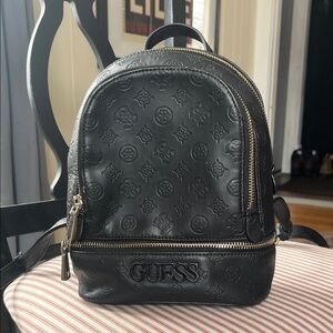 Guess Black Embossed Mini Backpack with Gold Hardware